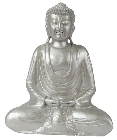 Wooden Buddha Hand In lap Silver Finish
